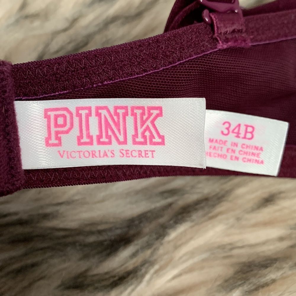 Victoria’s Secret PINK Wear Everywhere Super Push-Up Bra 34B Burgundy - Picture 10 of 12